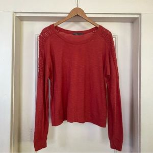 Prana Size L long sleeved crochet lace panel rust / orange top